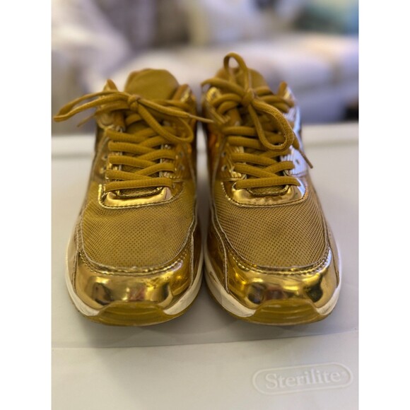 Gold Sneakers Womens Lace Up Sz 41 EU or Sz 10 US Sporty Shiny Party Festive - Picture 4 of 14